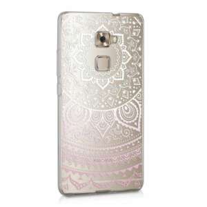 Huawei Mate S phone case, clear silicone case with mandala pattern, pink and white design - Phone Case