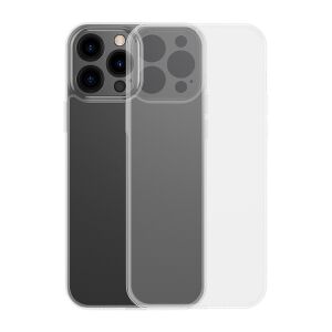 Baseus Frosted Glass Case for iPhone 13 Pro Max, transparent, front and back view - Phone Case