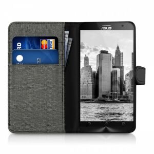 kwmobile Asus Zenfone 2 grey textile wallet case with card slots - Phone Case