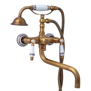 TRENDY S bathtub faucet with shower, antique bronze, single lever, wall mounted, with ceramic handles - Trendy S Faucet