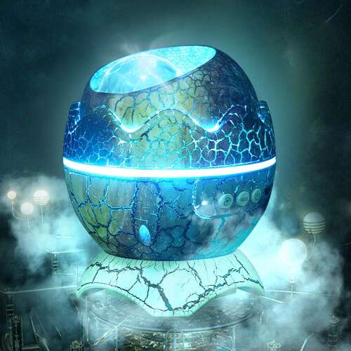 Dinosaur egg night light projector with white noise and built-in speaker, projecting a starry sky on the ceiling