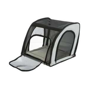 TRIXIE szary i czarny fotelik samochodowy dla zwierząt, składana konstrukcja z siatkowymi okienkami - Trzymanie kotów