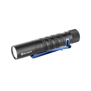 Olight i5T EOS zseblámpa, fekete, kék klippel, ferde nézetből - Olight