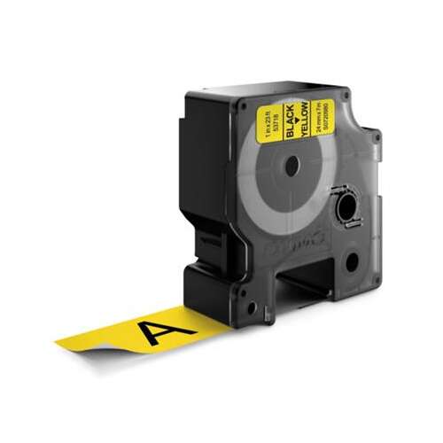 Cassetă de etichete DYMO D1, 24 mm x 7 m, etichetă galbenă cu text negru