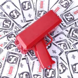 Money gun - piros színű elektromos pénzkilövő pisztoly 100 db játék bankjeggyel - esküvőre, bulira, fotózáshoz (BBJ) 58488016 Tréfás termék