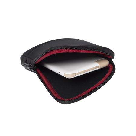 RIVACASE Tok 2.5 inch HDD Case, black, with red zipper, open, showing a white external hard drive inside