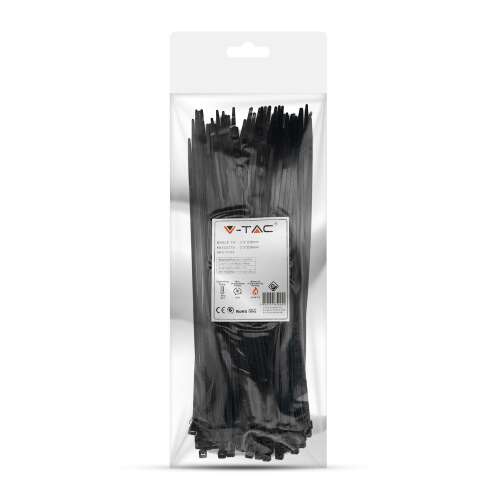 V-TAC fekete, műanyag gyorskötöző 3.5x250mm, 100db/csomag - SKU 11169