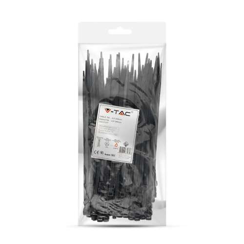 V-TAC fekete, műanyag gyorskötöző 4.8x200mm, 100db/csomag - SKU 11177