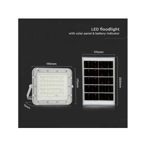 V-TAC 5000mAh reflector LED cu energie solară, 6W, alb rece, 400 lumeni, carcasă albă, dimensiuni - V-TAC