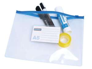 DONAU A5 пластмасова папка за документи с цип, прозрачна, с син цип - Опаковъчен материал