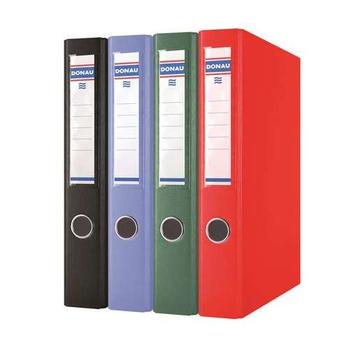 DONAU ring binder, 4 rings, D-shaped, 45 mm, A4, PP/cardboard, black, blue, green, red