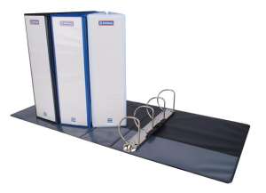 DONAU A4 gyűrűs könyv, fekete, 4 D gyűrű, 100 mm gerinc, panorámás, nyitva, gyűrűk és belső látható - Gyűrűs mappa