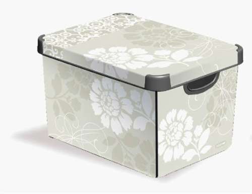 CURVER Deco L storage box, 22 liters, romantic floral design, white and green