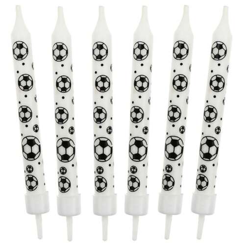 6 lumânări de ziua de naștere albe cu design de fotbal negru