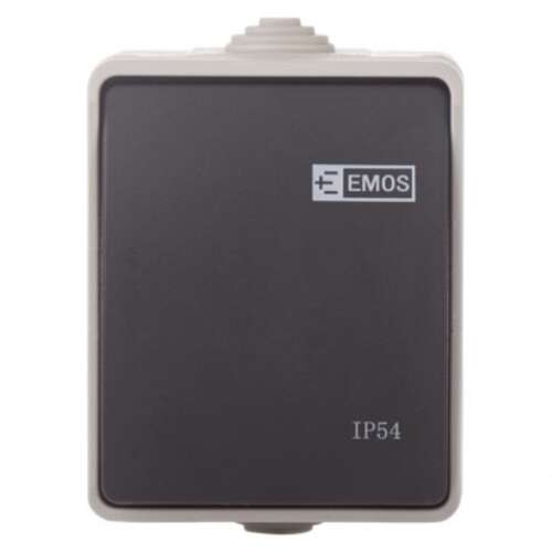 Emos 250V/10A IP54 two-way switch, grey-black