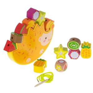 Wooden hedgehog balance and threading game with fruit shaped blocks, perfect for developing fine motor skills and hand-eye coordination - Baby Walker, Push & Pull Toy and Developmental Toy for Toddler