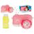 Pink camera bubble blower with bubbles and packaging