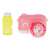 Pink bubble camera toy, shaped like a camera, with a bottle of bubble solution