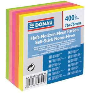 DONAU Haftnotizblock, 76x76mm, 400 Blatt, DONAU, Neonfarben gemischt 31561319 Notizblöcke