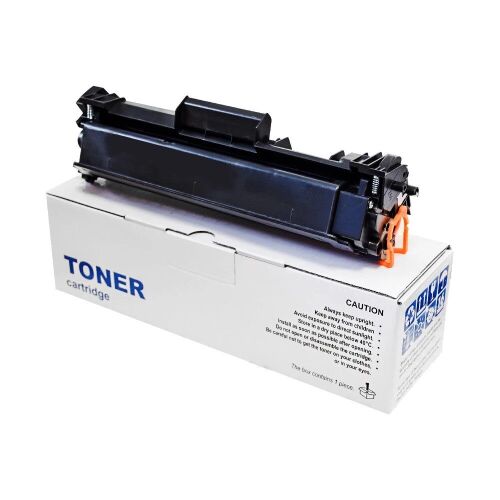 Oki MC860 fekete ECO toner patron 9500 oldalas kapacitással, fehér háttéren, kicsomagolva, a fehér csomagolódoboz mellett - OKI