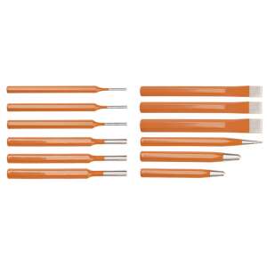 NEO 12 piece punch and chisel set, includes 6 punches, 3 chisels, 1 tapered pin punch, and 2 center punches - Neo