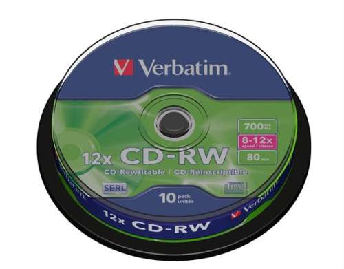 VERBATIM Disc CD-RW VERBATIM, reinscriptibil, SERL, 700MB, 8-10x, 10 buc, pe rolă VERBATIM