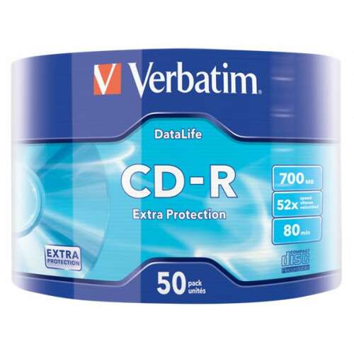 Disc CD-R VERBATIM, 700MB, 52x, 50 buc, înveliș retractabil, VERBATIM "DataLife"