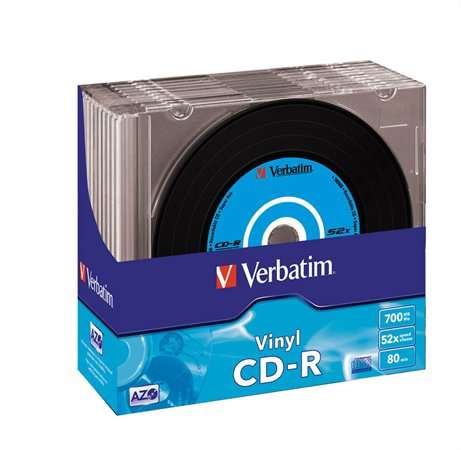 VERBATIM CD-R disk, povrch podobný vinylovému disku, AZO, 700MB, 52x, 10 ks, tenké puzdro, VERBATIM "Vinyl"