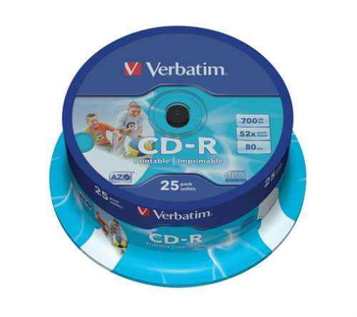Disc CD-R VERBATIM, imprimabil, mat, ID, AZO, 700MB, 52x, 25 buc, pe rolă, VERBATIM