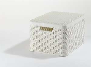 Curver Rattan Style L Aufbewahrungsbox mit Deckel, creme, 30 Liter - Aufbewahrungsboxen und -körbe