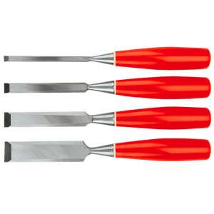 Top Tools Set de 4 dălți pentru lemn cu dălți de 6, 12, 18 și 24 mm și mânere roșii - Dalte