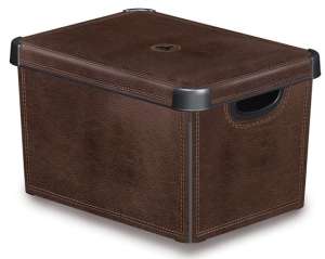 CURVER Pudełko do przechowywania z pokrywką, 22 l, efekt skóry, CURVER " Deco L"