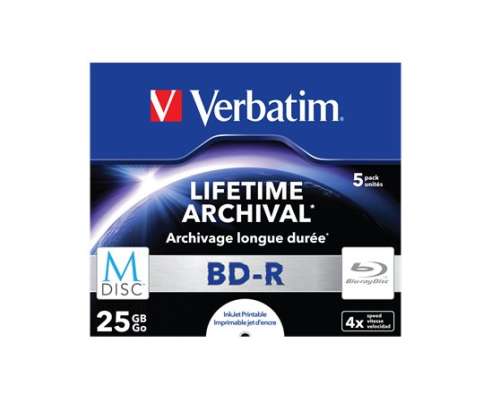 VERBATIM BD-R BluRay Disc, Archivierung, bedruckbar, M-DISC, 25GB, 4x, 1 Stk., Standardhülle, VERBATIM