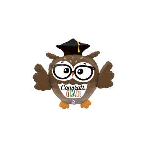 Gratulálj a ballagónak! Szemüveges bagoly fólia lufi, 71 cm, barna, fekete, sárga, piros, kék, zöld, ballagási dekoráció - Party kellék