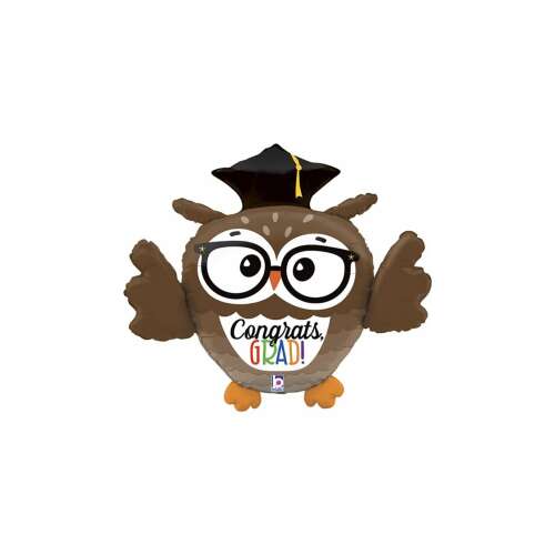Gratulálj a ballagónak! Szemüveges bagoly fólia lufi, 71 cm, barna, fekete, sárga, piros, kék, zöld, ballagási dekoráció