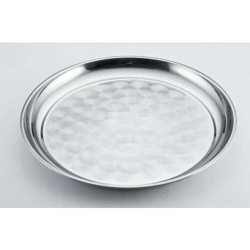 Stainless steel round tray with hammered finish, 80 cm diameter