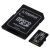 Angled view of Kingston Canvas Select Plus 128GB microSD card with adapter