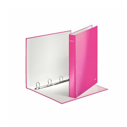 LEITZ Ring binder, 4 rings, D-shaped, 40 mm, A4 Maxi, cardboard, LEITZ "Wow", pink