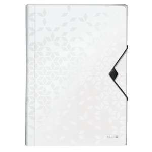LEITZ Harmonikamappa A4 white expanding file folder with 6 compartments, closed view - Office Supply