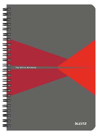 LEITZ Spirálfüzet, A5, kockás, 90 lap, PP borító, LEITZ "Office", szürke-piros 31563457