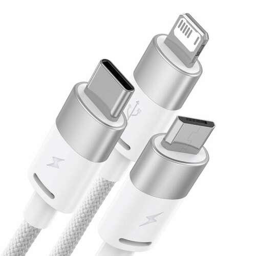 Кабел Baseus StarSpeed 3 в 1 USB с конектори USB-C, micro USB и Lightning, бял
