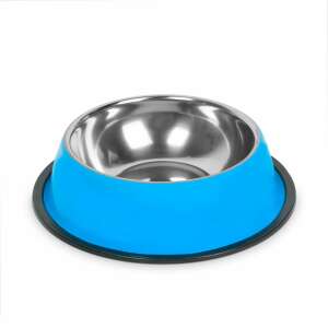 Blue stainless steel dog bowl with non-slip rubber ring - Pet Care