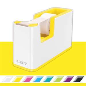 LEITZ Wow tape dispenser, white and yellow, desk tape dispenser, office supplies - Adhesive