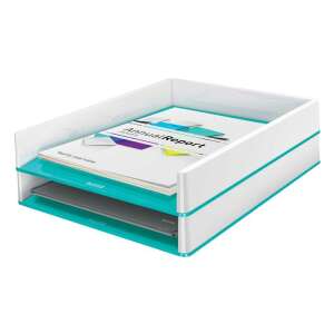 LEITZ Wow A4 document tray, white and turquoise, two-tone, stackable, for office organization - Desktop Organizer