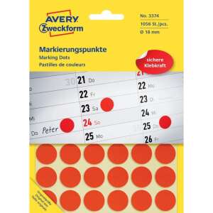 Avery Zweckform red marking dots, 18mm diameter, 1056 dots per pack, for marking, organizing, and planning - Label sticker