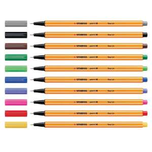 Set of 10 STABILO point 88 fine tip pens, 0.4mm, assorted colors - Pen & Pencil