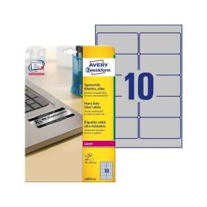 Etikett címke, 96x50,8mm, 20lap 10 címke/lap ipari ezüst poliészter Avery 65266366 - Avery