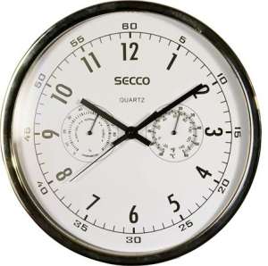 SECCO Wanduhr, 30,5 cm, mit Luftfeuchtigkeitsmesser, Thermometer, weißes Zifferblatt, SECCO, Chromrahmen 31565235 Wanduhren