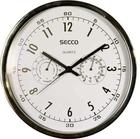 SECCO Wanduhr, 30,5 cm, mit Luftfeuchtigkeitsmesser, Thermometer, weißes Zifferblatt, SECCO, Chromrahmen 31565235