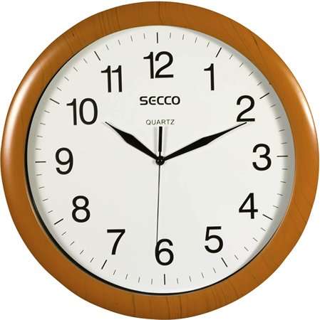Ceas de perete SECCO, 33 cm, SECCO "Sweep Second", ramă cu efect de lemn